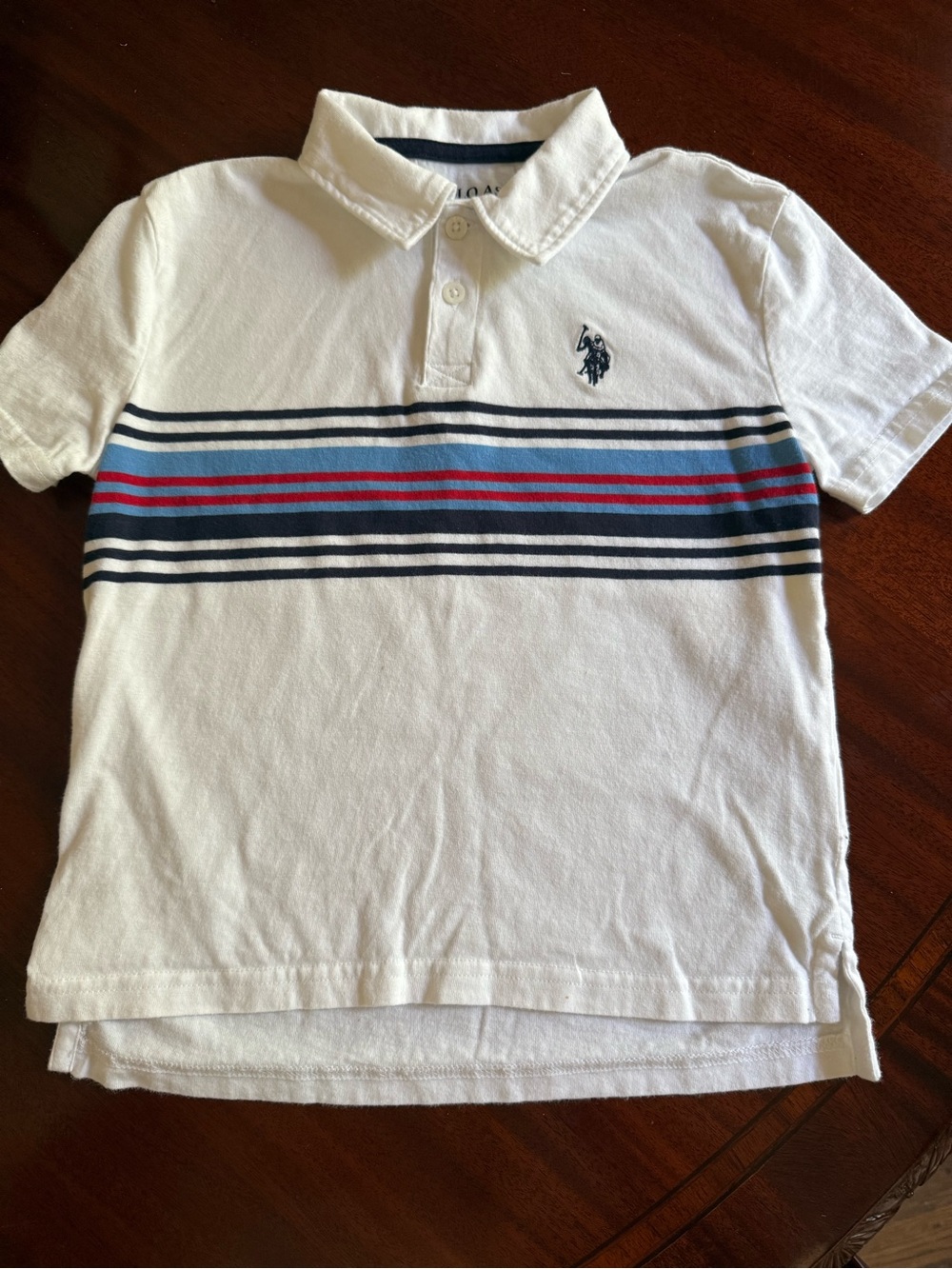 U.S. Polo Assn. White Polo with Navy & Red Chest Stripes - Kids